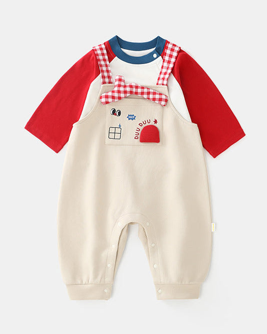 House Pattern Color Block Baby Jumpsuits Set