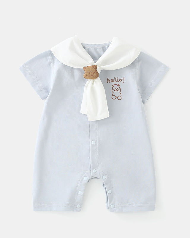Rabbit Bear Scarf Short Sleeve Baby Jumpsuits