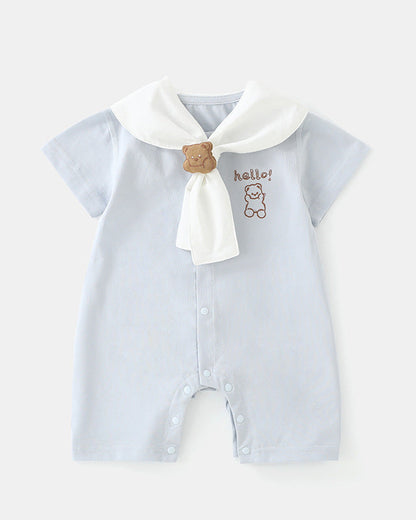 Rabbit Bear Scarf Short Sleeve Baby Jumpsuits