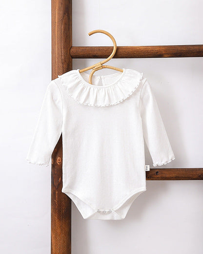 Sweet Ruffled Collar Solid Color Baby Romper