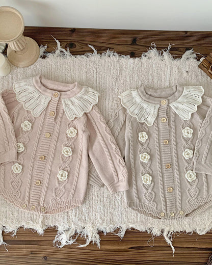 Lace Collar Flower Knitted Long Sleeve Baby Girl Romper