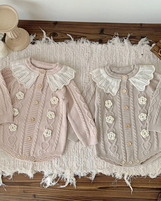 Lace Collar Flower Knitted Long Sleeve Baby Girl Romper