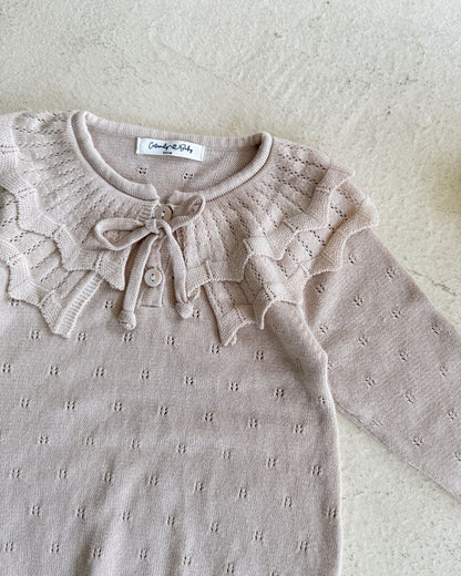 Lace-up Knitted Ruffled Collar Long Sleeve Baby Romper