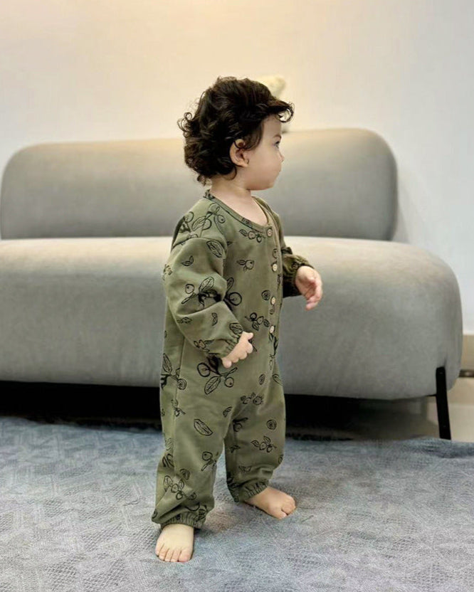 Fruit Printed Soft Cotton Long Sleeve Baby Jumpsuits