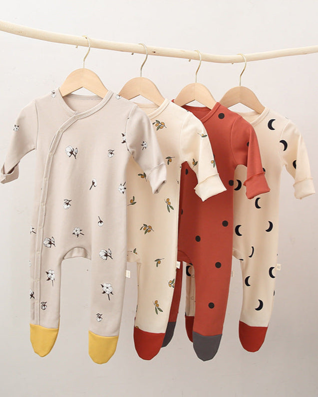 Moon Dot Cotton Foot-covering Baby Jumpsuits with Hat