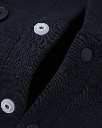 Navy Collar Buttoned Long Sleeve Baby Jumpsuits