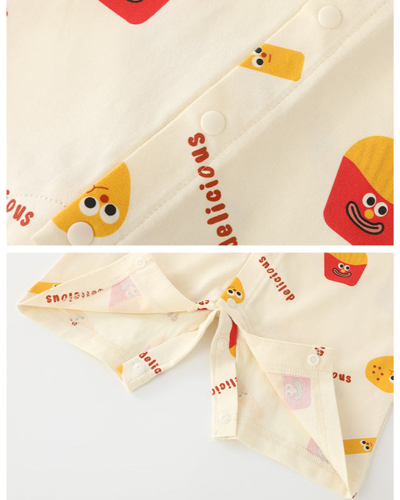 Cute French Fries Pattern Short Sleeve Baby Jumpsuits