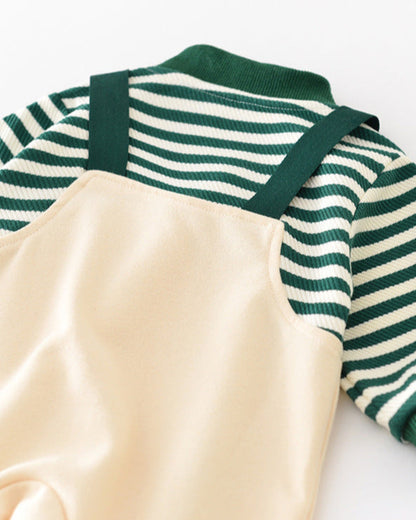 Dinosaur Pattern Striped Pocket Baby Jumpsuits