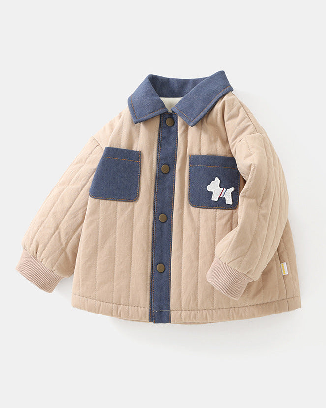 Warm Fleece Denim Pocket Baby Jacket