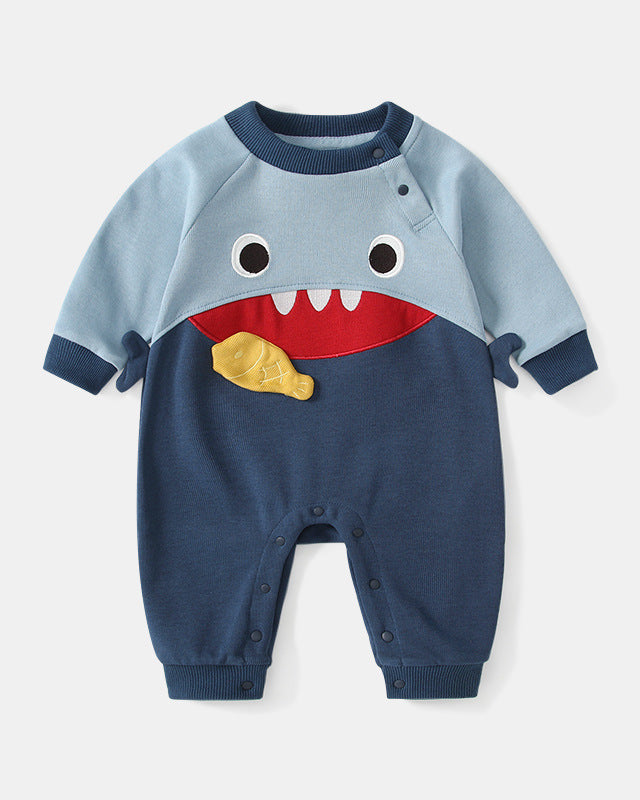 Shark Pattern Long Sleeve Baby Jumpsuits