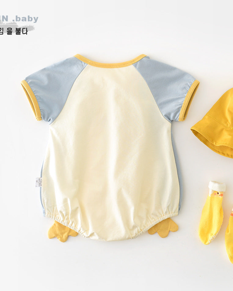 Duck Pattern Color Block Short Sleeve Baby Romper
