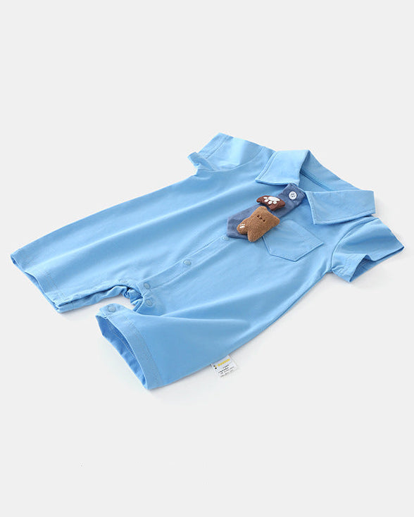 Bear Tie Decor Short Sleeve Baby Jumpsuits