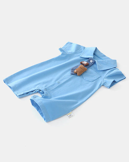 Bear Tie Decor Short Sleeve Baby Jumpsuits
