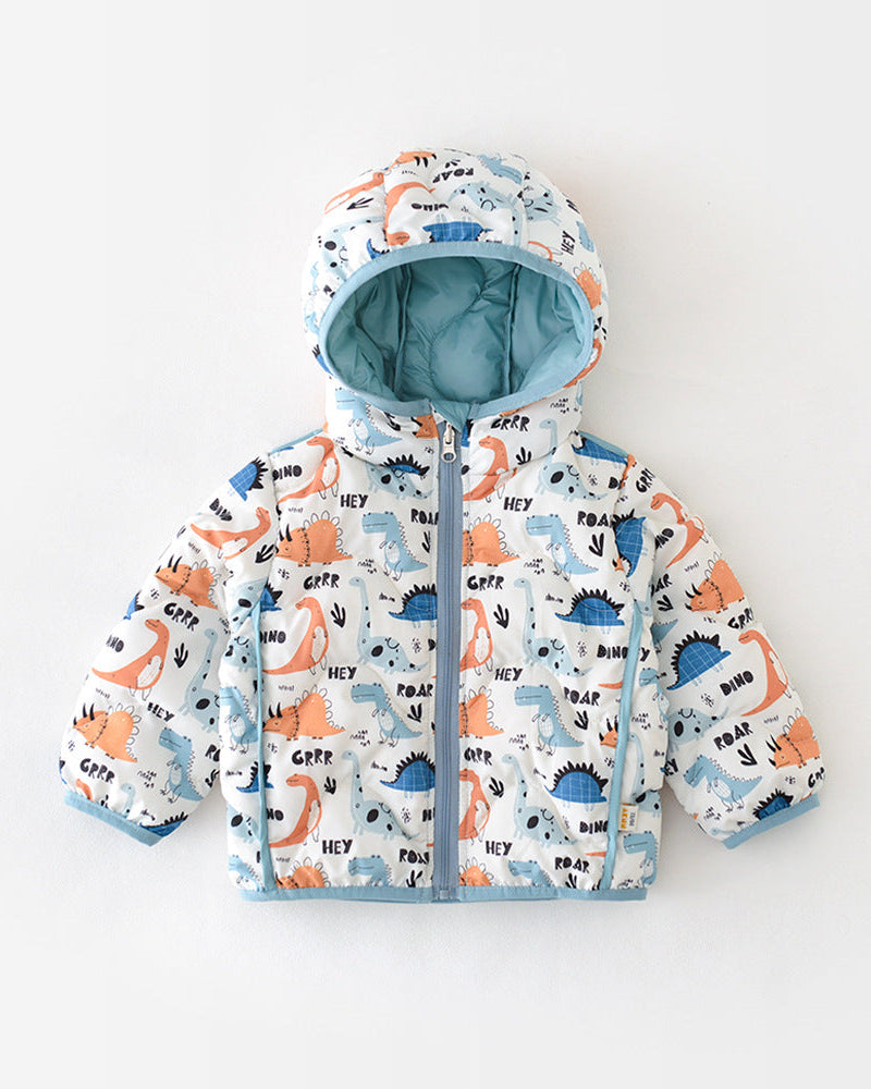 プリント柄の暖かいベビーフード付きパファージャケット