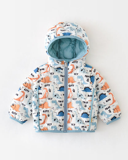 プリント柄の暖かいベビーフード付きパファージャケット