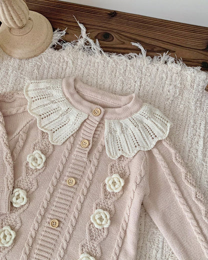 Lace Collar Flower Knitted Long Sleeve Baby Girl Romper