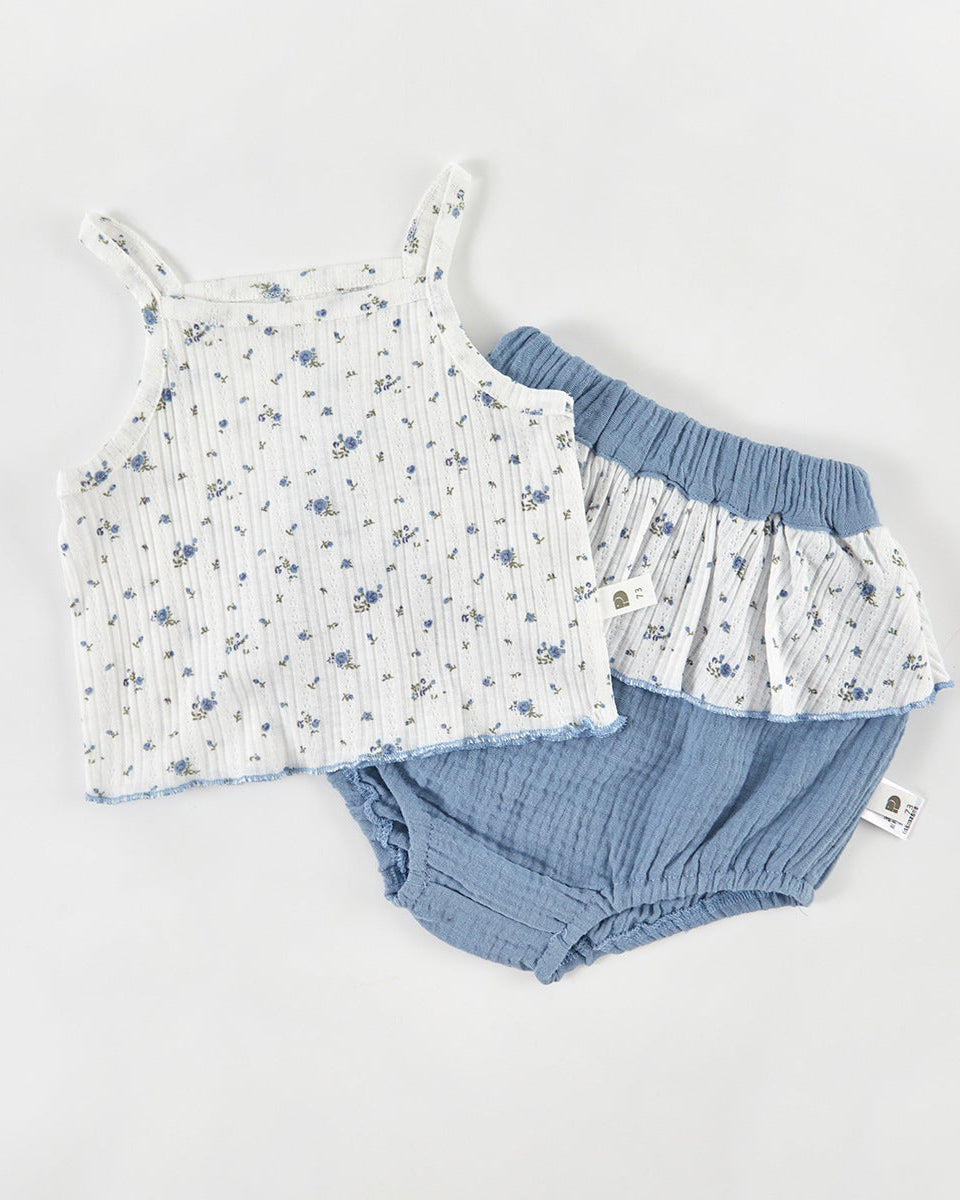 2pcs Floral Heart Breathable Baby Vest&Pants Set