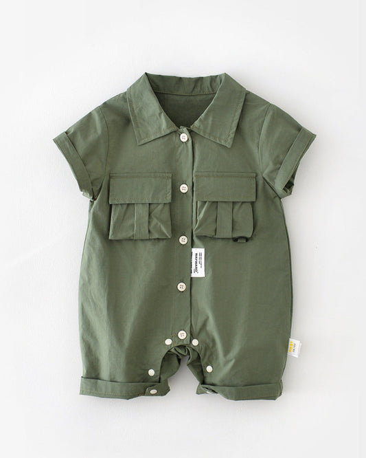 Casual Pocket Design Short Sleeve Baby Jumpsuits