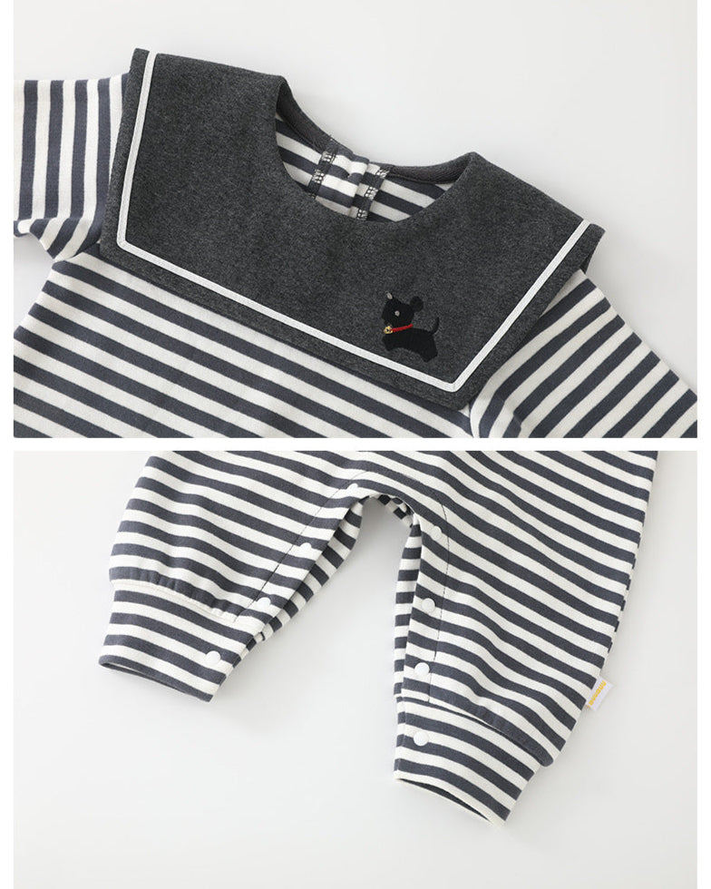Striped Square Collar Long Sleeve Baby Jumpsuits