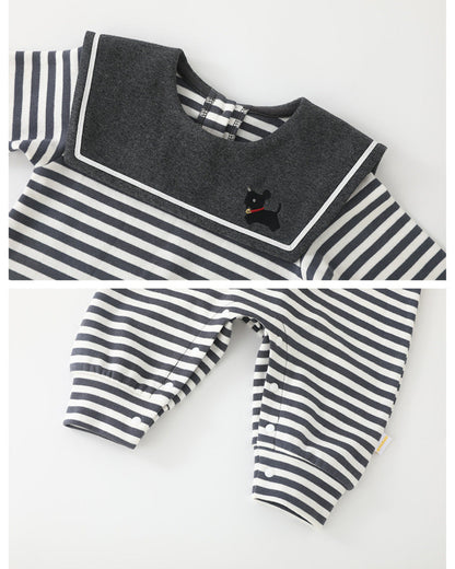Striped Square Collar Long Sleeve Baby Jumpsuits