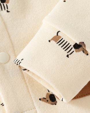 Dachshund Pocket Design Long Sleeve Baby Jumpsuits