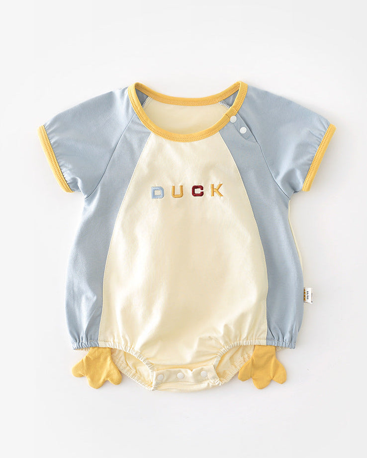 Duck Pattern Color Block Short Sleeve Baby Romper