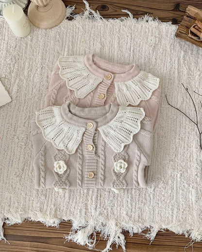 Lace Collar Flower Knitted Long Sleeve Baby Girl Romper