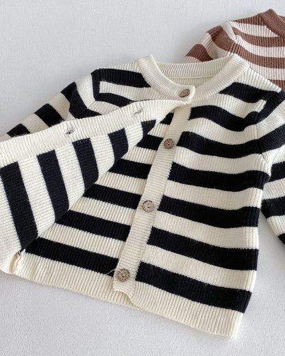Striped Knitted Baby Cardigan Short Pants 2pcs Set