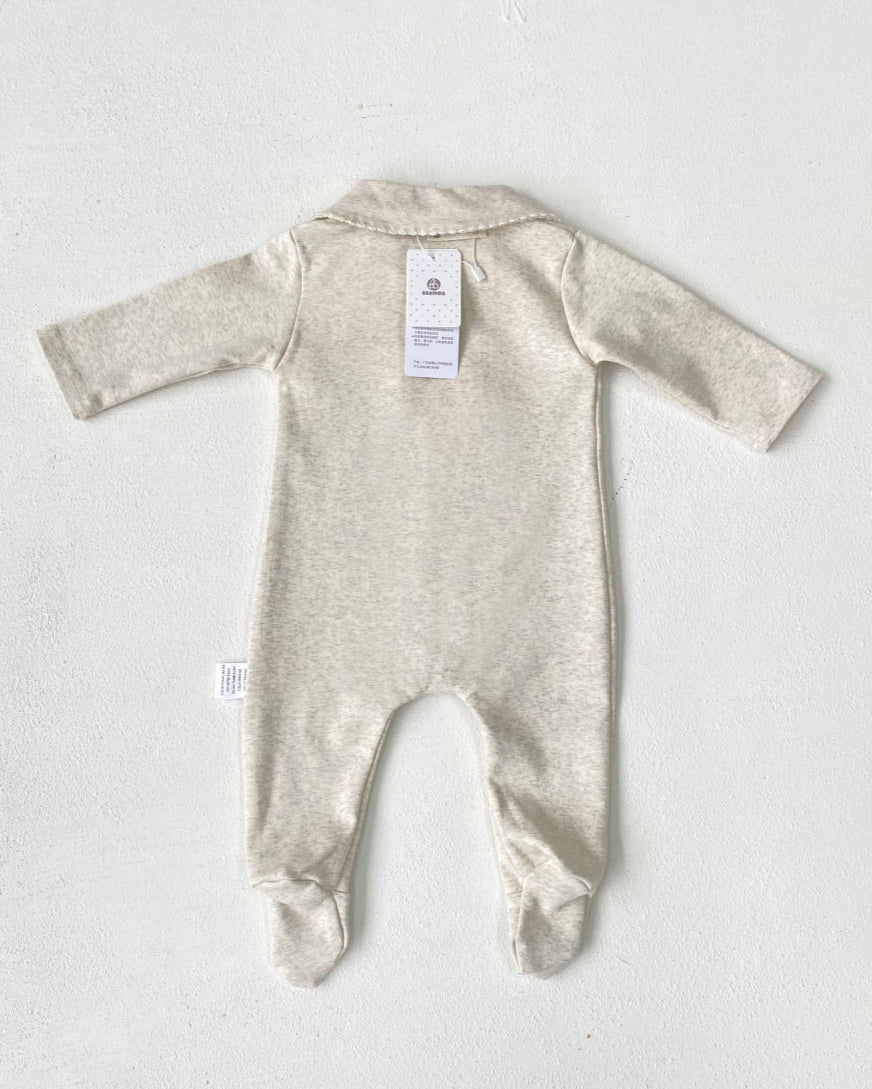 Soft Cotton Buttoned Long Sleeve Foot-covering Baby Jumpsuits