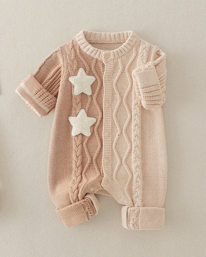 Star Color Block Knitted Baby Jumpsuits
