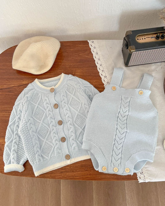 Cable-Knit Buttoned Baby Cardigan Romper