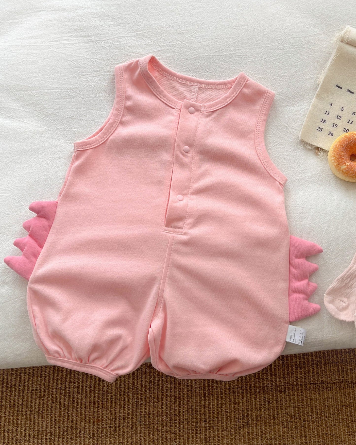 Solid Color Dinosaur Decor Sleeveless Baby Jumpsuits