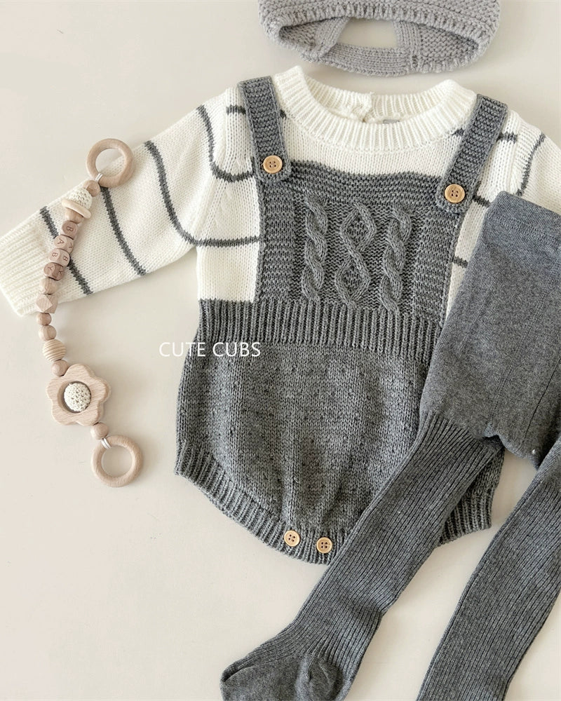 Fake Two Pieces Striped Knitted Baby Romper