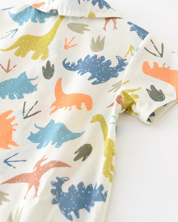 Short Sleeves Dinosaur Baby Jumpsuits with Toy