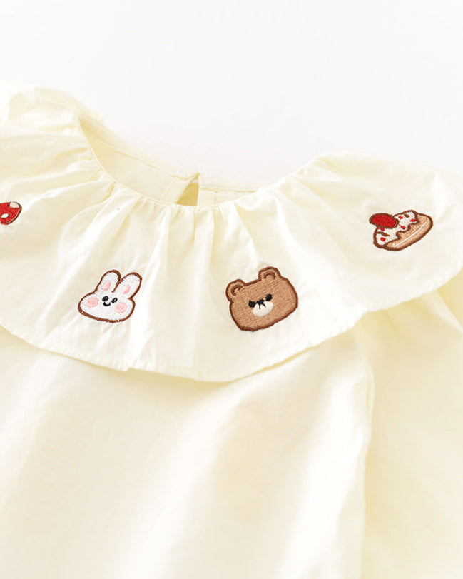 2pcs Cartoon Printed Denim Baby Shirt Romper Set