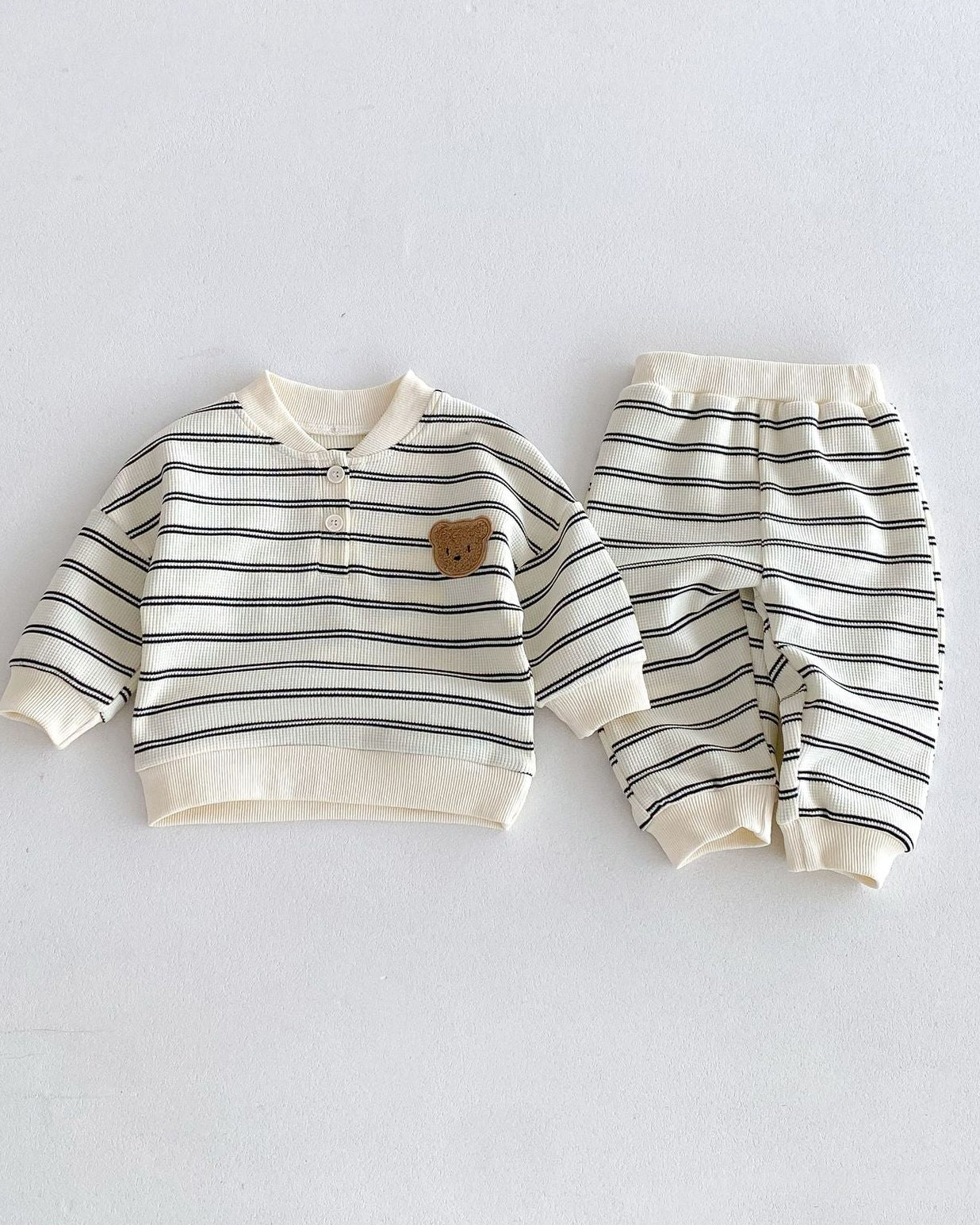 Casual Striped Bear Baby Hoodie Pants 2pcs Set