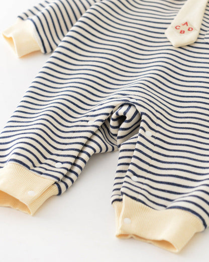 Striped Tie Bear Collar Long Sleeve Baby Jumpsuits
