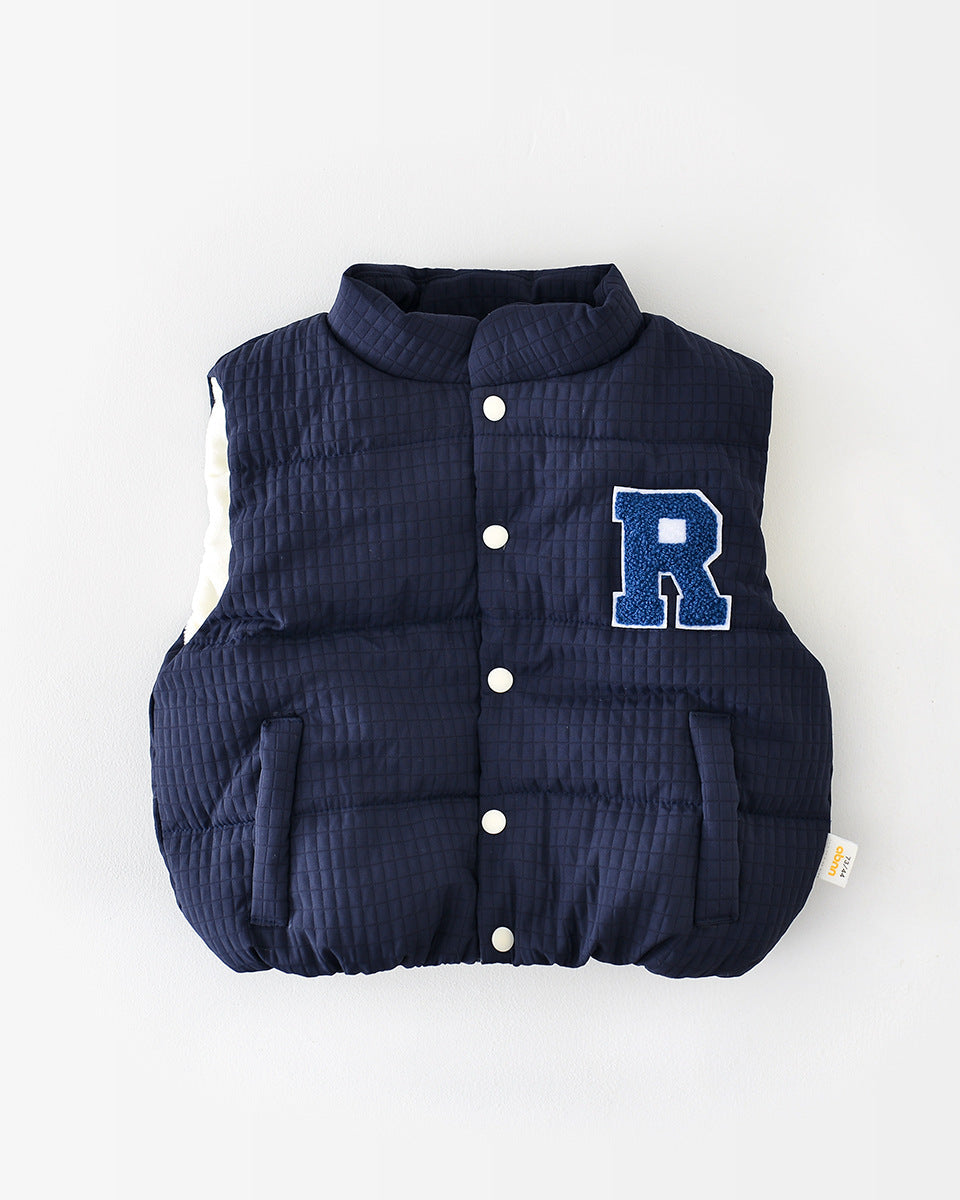Fleece Letter R Sleeveless Baby Puffer Vest