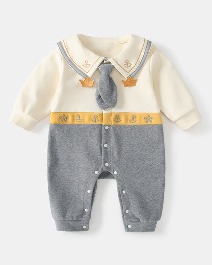 Tie Decor Navy Collar Baby Long Sleeve Jumpsuits