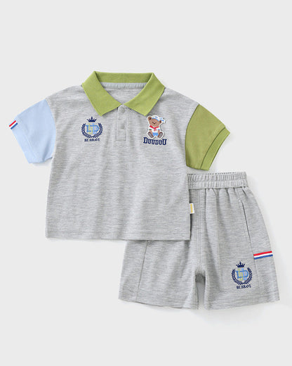 Bear Color Block Short Sleeve Baby 2pcs Set