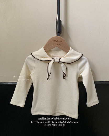 Knotted Bow Collar Cotton Long Sleeve Baby Top