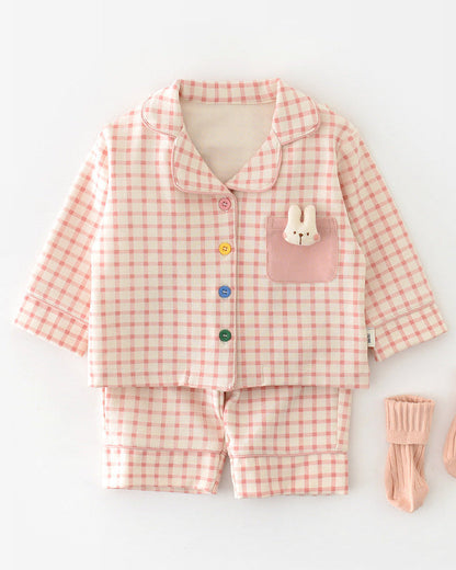 Plaid Rabbit Long Sleeve Baby Pajama Set