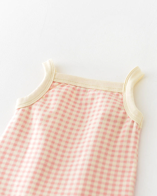 2pcs Sweet Plaid Cotton Baby Tank Top&Pants Set