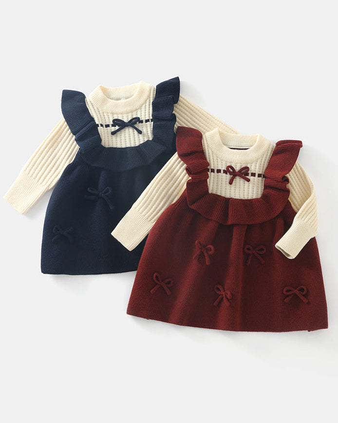 Sweet Bow Decor Ruffled Knitted Baby Dress
