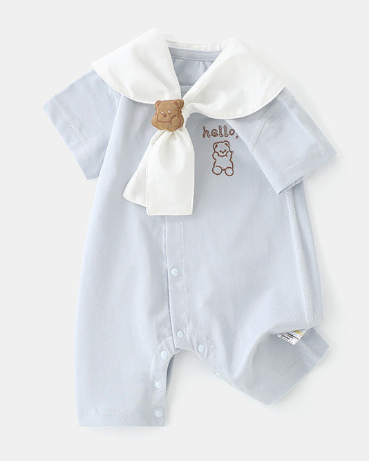 Rabbit Bear Scarf Short Sleeve Baby Jumpsuits