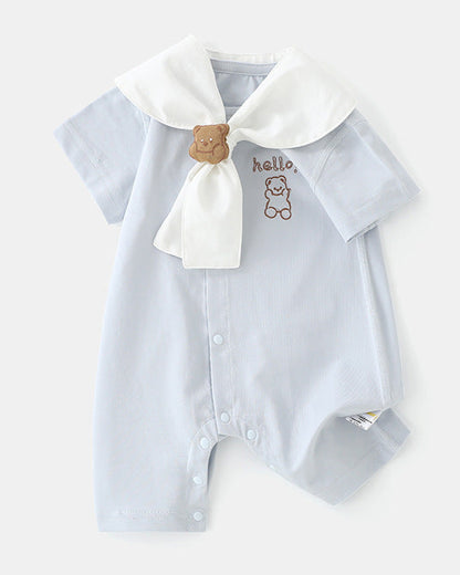 Rabbit Bear Scarf Short Sleeve Baby Jumpsuits