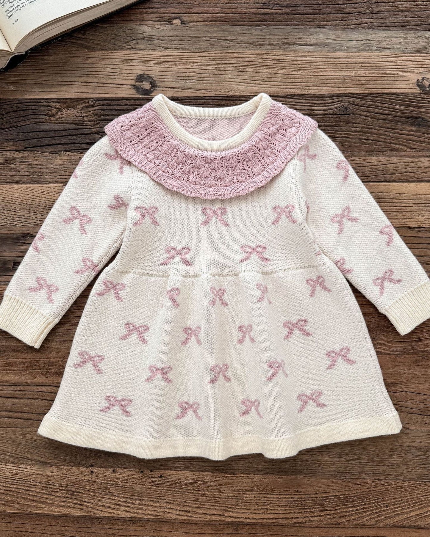 Crochet Collar Bow Knitted Baby Dress