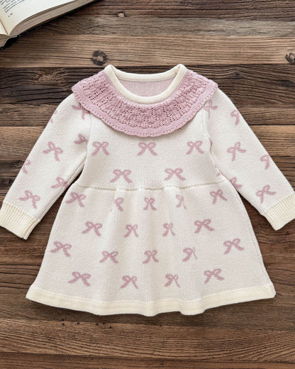 Crochet Collar Bow Knitted Baby Dress