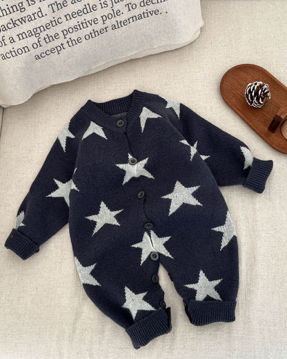 Elephant Dog Star Knitted Baby Jumpsuits