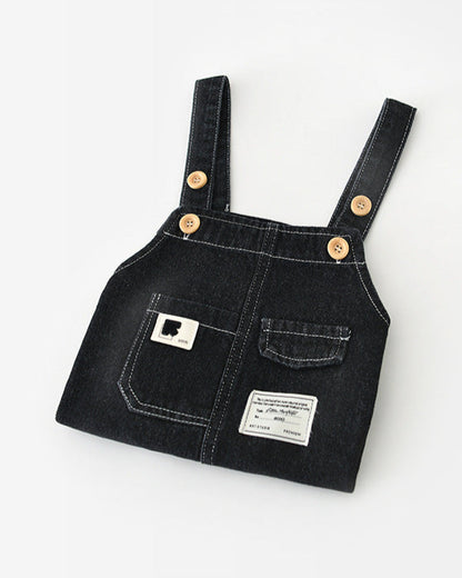 Solid Color Buttoned Denim Baby Overalls